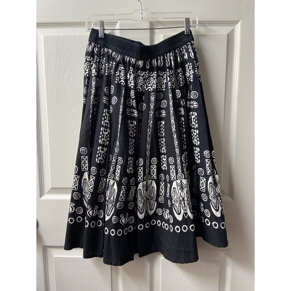 Studio W Skirt Womens Size M Black and White Print Elastic Back Fit and Flare - Picture 2 of 5